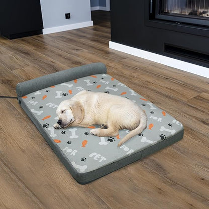 Heated Dog Bed, Electric Oversize Heating Arthritis Orthopedic Dog Bed with Thickened Memory Foam, Heated Pet Bed with Waterproof Cover for Medium Large Dogs, 35"*26.5"*3.5"