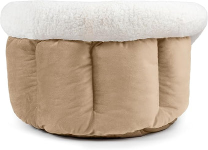 Sherry Kline Medium Cuddler Cup Pet Bed: Cozy Retreat with Deep Cushioning, Secure & Snug Space for Nap or Lounge, Easy in 'n' Out Access, Polyester Fiber, Round Shape (Taupe)