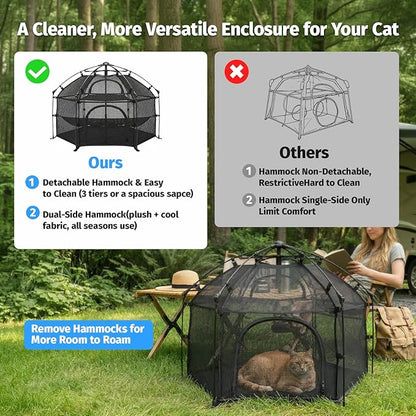 EighteenTek® Catio Outdoor Cat Enclosure 3-Tier Pop up Cat Tent Playpen | Portable Kitten Catio Tower | Pet Playpen Indoor/Outdoor Cats Enclosed | Play Tents for Patio Balcony Courtyard Camping