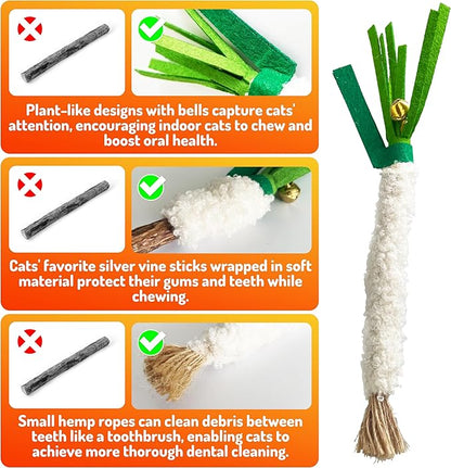 Catnip Chew Stick 4PCS with Wrapped Cotton Rope – Natural Dental Care Cat Toy for Teeth Cleaning & Gum Health, Satisfies Chewing Instincts, Safe & Long-Lasting Kitten Teething Toy (White)