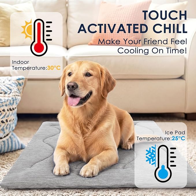 ASENKU Dog Cooling Mat, Portable & Durable Cooling Mat for Dogs, Summer Anti-Slip Breathable Cooling Bed for Medium-Large Dogs 35–60 lbs (Husky, Bulldog, Border Collie), 36x28 inches, Grey Wave