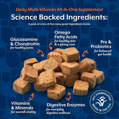 NaturVet All-in-One Dog Supplement - for Joint Support, Digestion, Skin, Coat Care – Dog Multivitamins with Minerals, Omega-3, 6, 9 – Wheat-Free Vitamins for Dogs – 240 Soft Chews