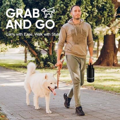 Dog Dad Gift, Insulated Dog Water Bottle with Travel Bowl, Men Christmas, Birthday for DogLover, Portable Water Bottle Dispenser, Accessories for Car, Camping, Outdoor, Detachable (DogDad-Black)
