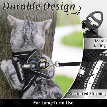 rabbitgoo Cat Harness and Leash Set for Walking Escape Proof, Adjustable Soft Kittens Vest with Reflective Strip for Cats, Comfortable Outdoor Vest, Black, M