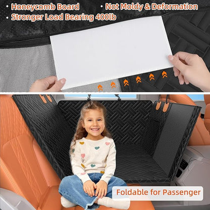 Back Seat Extender for Trucks,Hard Bottom Car Seat Cover for Dogs with Mesh Window,Waterproof Hard Bottom Dog Car Seat Cover for Ford/GMC/Chevrolet/Toyota/RAM Crew Cab Trucks&Full-Size SUVs (XL-Black)