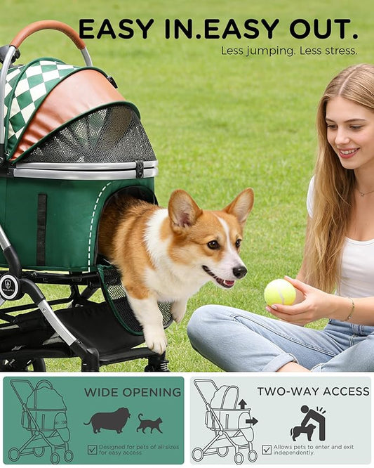 GTPLAYER 3 in 1 Pet Stroller with Removable Carrier, Foldable Stroller for Small/Medium Dogs and Cats, All-Terrain, with Sun Shades, Car Seat, Up to 45 lbs, Green