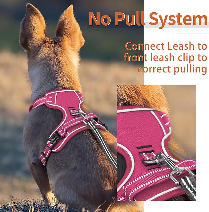 HEELE Dog Harness for Large Dogs No Pull Dog Vest Harness for Large Dog with Soft Padded Handle Reflective for Outdoor Training, Rose(Matching Trim), XL