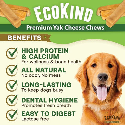 EcoKind Premium Gold Yak Cheese Himalayan Dog Chews, Dog Treats Large Breed, All Natural, High Protein, for Aggressive Chewers, Large - 5 Chews