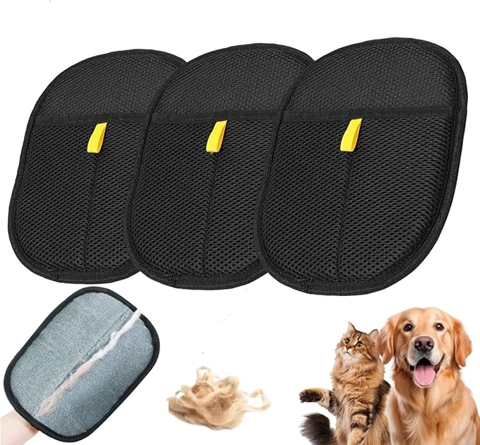 Pet Hair Removal Glove, 3PCS Pet Hair Remover Electrostatic Gloves for Cats & Dogs, Double Sided Reusable Pet Grooming Hair Removal Glove for Washing, Deshedding Furniture, Car, Couch, Carpet