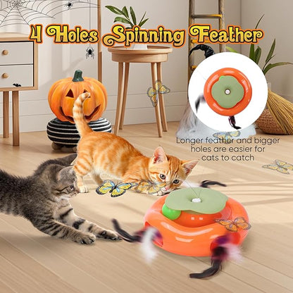 Pawingcat Interactive Cat Toy 3in1 Halloween Cat Toys Pumpkin Whack a Mole Cat Toy with Rotating Butterfly Cat Enrichment Battery Operated