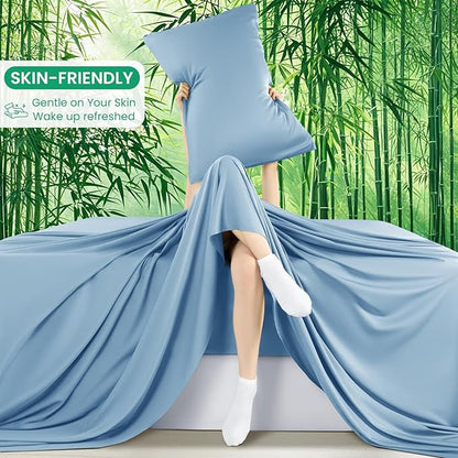 SONORO KATE 100% Viscose Derived from Bamboo_Sheets Queen Size, Ultra Breathable & Cooling Bed Sheets for Hot Sleepers, Hotel Luxury Silky Bedding Sheets, 16" Deep Pocket - 4PC (Teal Blue,Queen)