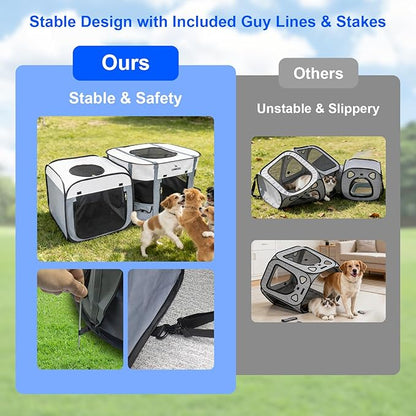Cat Playpen with Separate Areas, Pet Playpen Indoor House for Small Dog, 2-in-1 Waterproof Dog Crate Furniture Tent Cage Outdoor, Large Portable Pop Up Cat Enclosure Kennel for Puppy/Kitten