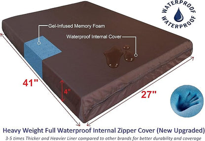 Dogbed4less Orthopedic Gel Memory Foam Pet Dog Bed, Waterproof Liner with External Microsuede Cover and Bonus Antislip Cover (Microsuede Gray, 41"X27"X4" Inches)
