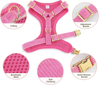 Didog Cute Small Dog Harness Collar and Leash Set with Bowtie, Breathable Soft Mesh Padded Puppy Harness, Dog Harness for Small Dogs Daily Walks Parties, Holiday Gatherings & Gifts, Hot Pink, M