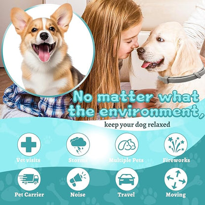 Calming Collars for Dogs, 4 Packs Dog Calming Collar Contains Long Lasting Pheromone for 60 Days, Separation/Stress/Anxiety Relief for Dogs, Adjustable for Small Medium Large Dog (Grey)