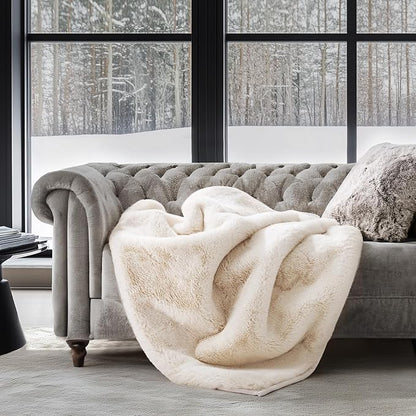 EVERGRACEHOME Luxury Soft Faux Chinchilla Fur Throw Blanket for Couch, Warm Thick Heavy Winter Throw Blanket 1220GSM for Bed, Fluffy Cozy Mink Blanket with Reversible Velvet, Arctic White, 50"x60"
