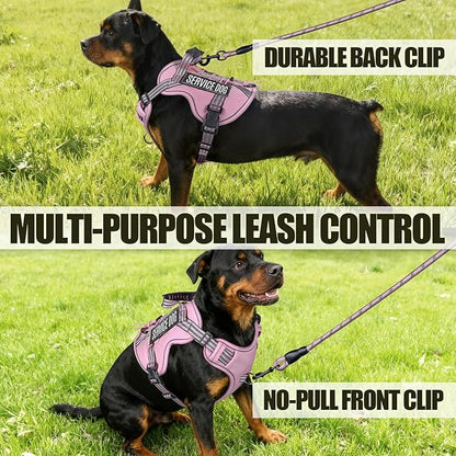 Service Dog Tactical Vest Harness and Leash Set Medium Sized Dog Emotional Support- Tactical Dog Harness Training Collar with Name (Pink, L)