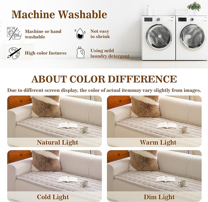 MYSKY HOME Couch Covers for 3-4 Cushion Sofa Pet Friendly, Couch Cover for Dogs, Sofa Covers for Pets Washable, Soft Non-Slip Sofa Slipcovers Furniture Protector Covers, Oatmeal, 27.6" x 82.7"