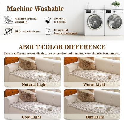 MYSKY HOME Couch Covers for 3-4 Cushion Sofa Pet Friendly, Couch Cover for Dogs, Sofa Covers for Pets Washable, Soft Non-Slip Sofa Slipcovers Furniture Protector Covers, Oatmeal, 27.6" x 82.7"