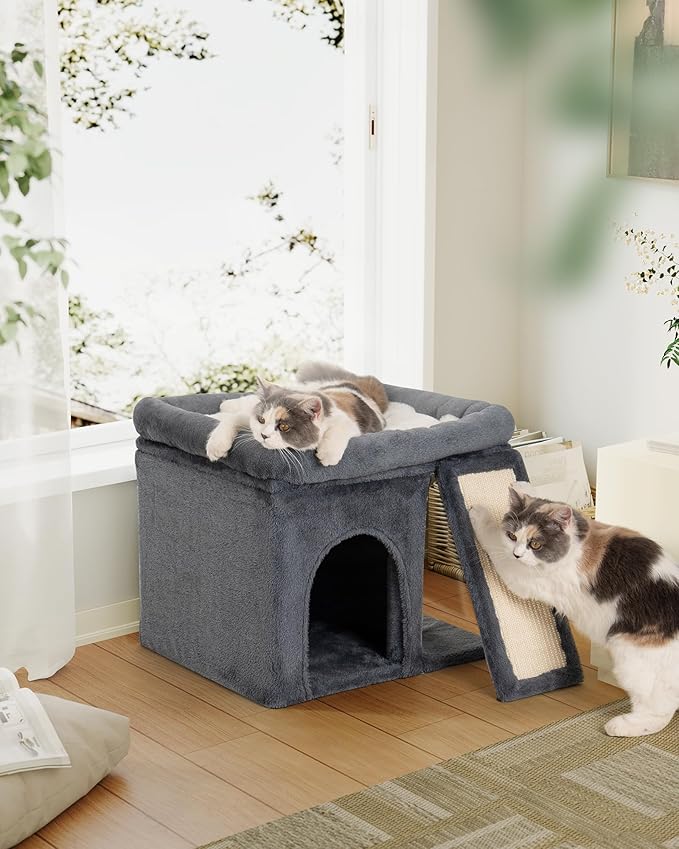 Aechonow Cat Tree for Indoor Large Cats, 14 Inch Cat Tower with 20x16.5 Inch Large Perch Bed, Cat Climbing Tree with Sisal Scratching Post for Adult Senior Cats, Removable Washable Mat, Dark Gray