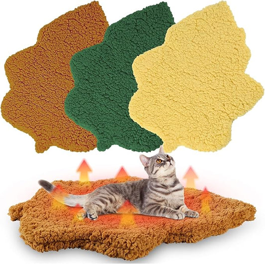 3 Pack Self Warming Pet Bed Leaf Shape Self Heating Cat Dog Mat Washable Thermal Sleeping Pad for Indoor Outdoor Hedgehog, Bunny, Sugar Glider, Rat, Chinchilla(Mixed Colors,Medium-18 x24)