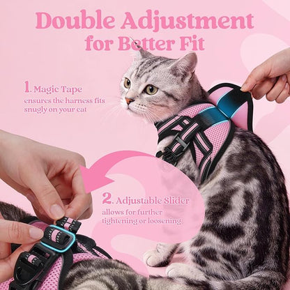 rabbitgoo Cat Harness and Leash Set for Walking Escape Proof, Adjustable Soft Kittens Vest with Reflective Strip for Cats, Comfortable Outdoor Vest, Pink, XL