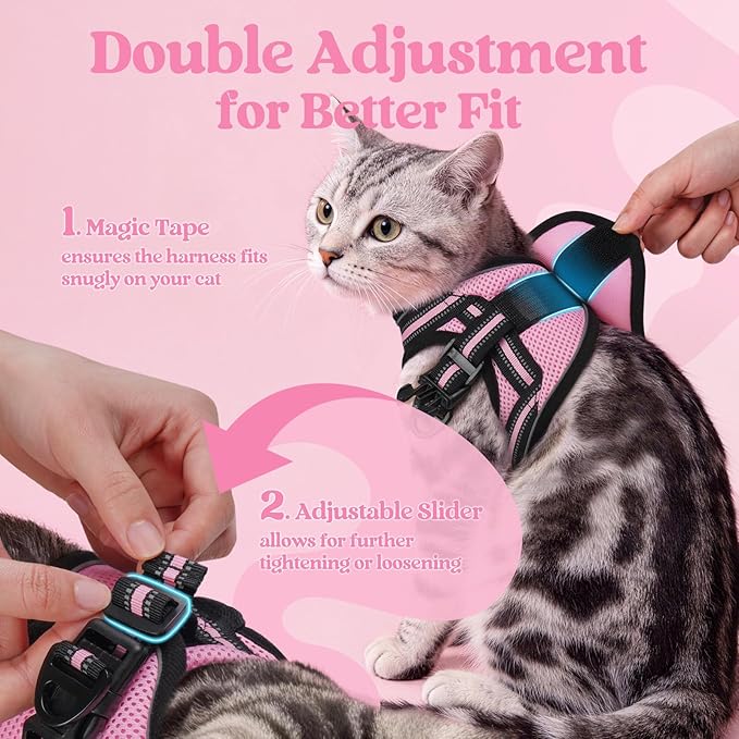 rabbitgoo Cat Harness and Leash Set for Walking Escape Proof, Adjustable Soft Kittens Vest with Reflective Strip for Cats, Comfortable Outdoor Vest, Pink, M