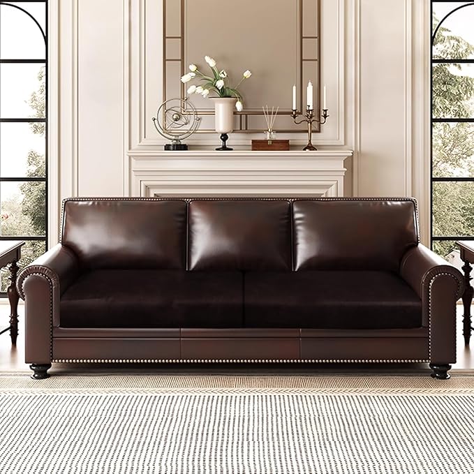 ANARACHON Leather Look Couch Cushion Covers Sofa Seat Slipcovers Sets Couches Furniture Protector for Sectional Armchair Loveseat Pets Kids Stretch Spandex Fabric (2 Cushion Sofa, Chocolate)