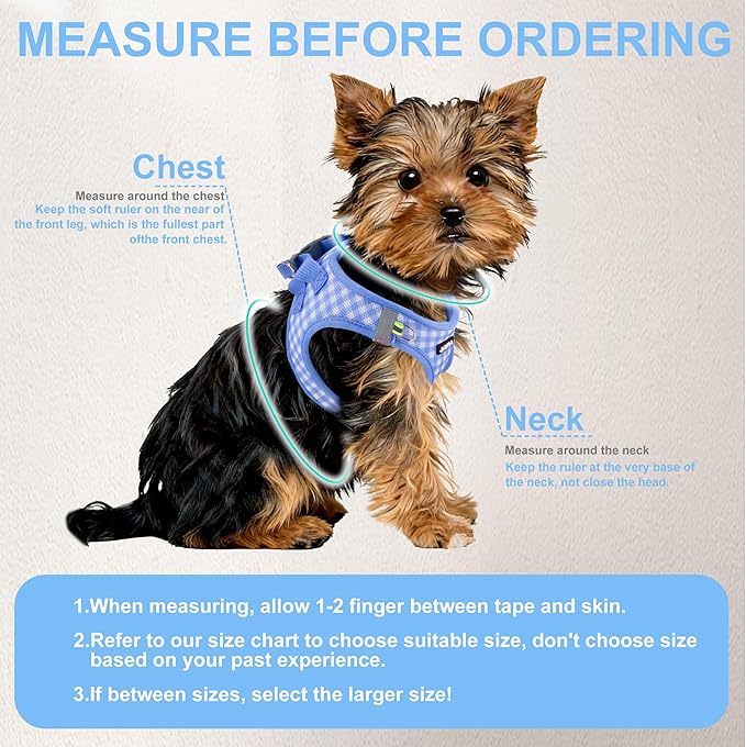 AIITLE Breathable Mesh Dog Vest Harness, No Pull Escape Proof Vest Harnesses with Reflective Bands, Adjustable Plaid Pet Outdoor Harnesses for Small and Medium Dogs Blue M