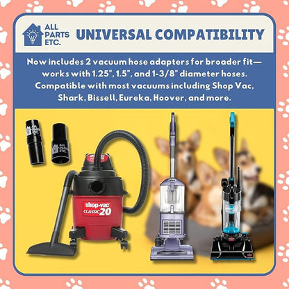 Vacuum Pet Brush Attachment Kit 5-Pack – Dog Grooming Tools with Turbo Brush, Massage Nozzle & 2 Adapters – Fits 1.25", 1.5", 1-3/8" Hoses – Compatible with Shop Vac, Shark, Miele, Bissell & More