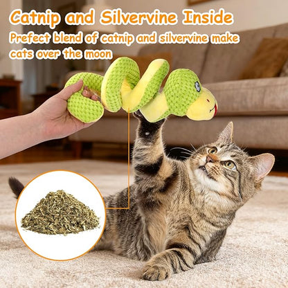 Retro Shaw 14" Large Crinkle Snake Cat Toy, Catnip & Silvervine Infused, Durable Chew Resistant Plush for Aggressive Chewers, Realistic Stuff Snake Interactive Kicker Toy for Large Indoor Cats