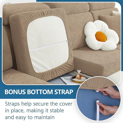 hyha Couch Cushion Covers, Stretch Sofa Seat Cushion Slipcover, Sectional Couch Covers L Shape with Elastic Bottom for Sectional Sofa(Chaise, Camel)