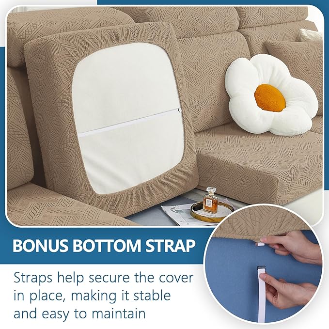 hyha Individual Couch Cushion Covers, Stretch Magic Sofa Seat Cushion Covers Washable, Dog Couch Sofa Slipcover for Pets, Kid with Elastic Bottom(2PC, Camel)