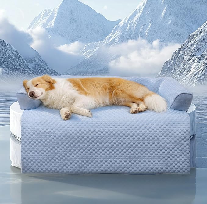 WATANIYA PET Cooling Dog Bed, Washable Cooling Mat for Large Dogs with Removable Cover, Self Cooling Couch Cover for Dog, Non-Slip Dog Couch Bed, 41x37 Inch, Blue