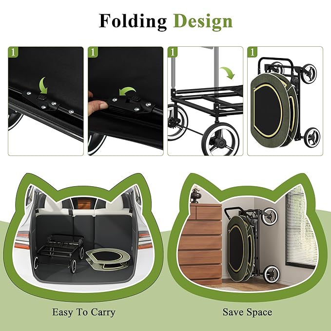 Kepptory Foldable Pet Stroller for Small Medium Dogs Cats, Detachable Carrier, 50lbs Max Weight Capacity, Portable Lightweight Travel Dog Stroller for Outdoor Walking Shopping Camping, Green