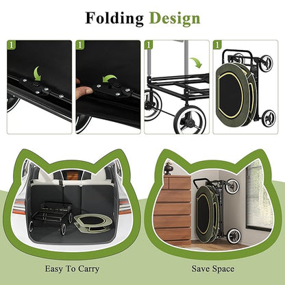 Kepptory Foldable Pet Stroller for Small Medium Dogs Cats, Detachable Carrier, 50lbs Max Weight Capacity, Portable Lightweight Travel Dog Stroller for Outdoor Walking Shopping Camping, Green