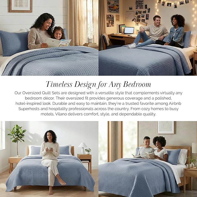Southshore Fine Living, Inc. Twin Quilt Set, Quilted Blue Bedspread Twin/XL Quilt with Matching Pillow Sham, Soft Microfiber, Lightweight Coverlet Set, Easy Care, Machine Washable, Slate Blue