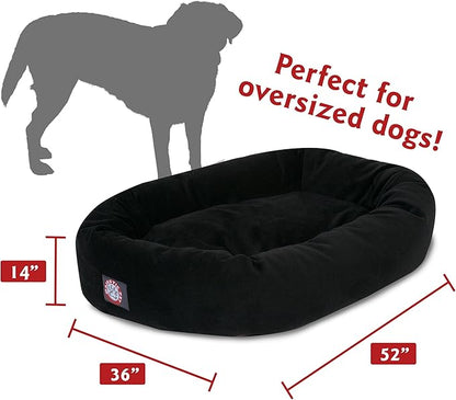 Majestic Pet 52 Inch Suede Calming Dog Bed Washable – Cozy Soft Round Dog Bed with Spine Support for Dogs to Rest Their Head - Fluffy Donut Dog Bed 52x35x11 (Inch) - Round Pet Bed X- Large – Black