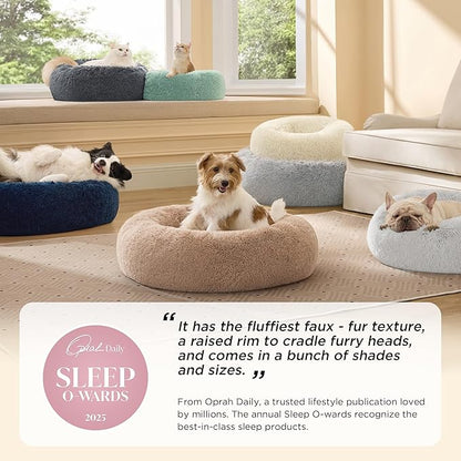 Bedsure Calming Dog Bed Medium Size Dog - Donut Washable Medium Pet Bed, 30 inches Anti-Slip Round Fluffy Plush Faux Fur Cat Bed, Fits up to 45 lbs Pets, Purple