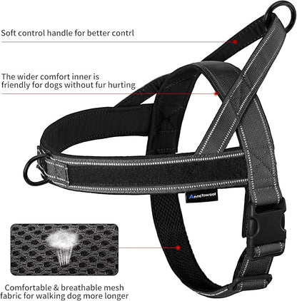 Annchwool No Pull Dog Harness with Soft Padded Handle,Reflective Strip Escape Proof and Quick Fit to Adjust Dog Harness,Easy for Training Walking for Small & Medium and Large Dogs(Black,S)