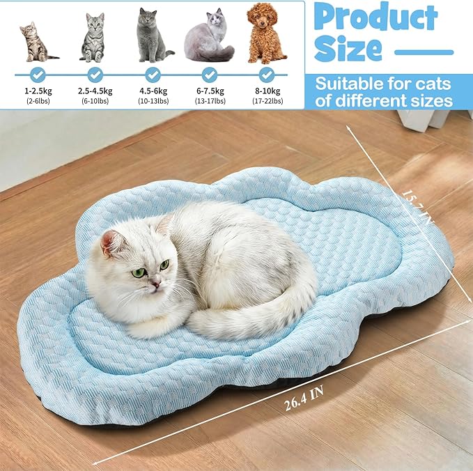 Shinylin Cooling Mat Summer Cool Pet Cat Sleeping Pad Thicken Puppy Sleeping Blanket Cloud Washable Breathable Non-Slip Pup Cat Pad for Summer Pet Chair Floor Kennel(Blue,26" X 16")