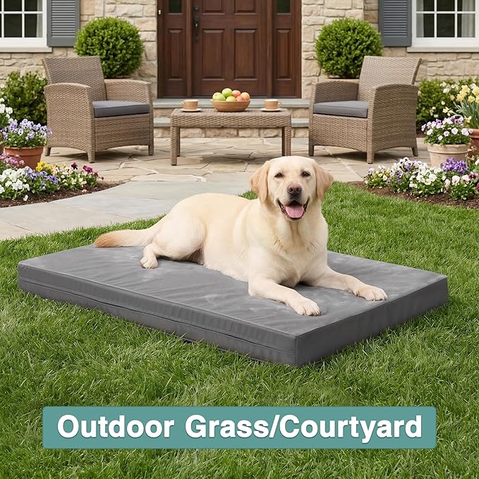 Waterproof Dog Beds Large Sized Dogs, Outdoor Washable Orthopedic Pet Bed with Removable Cover Reversible, Foam Pets Bed Durable Anti-Slip Bottom, 36"x27", Gray
