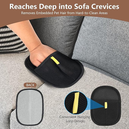 Pet Hair Removal Gloves, 2 Packs Reusable Electrostatic Pet Fur Remover Mitt, Washable Shedding Brush Glove for Dog Cat, Multi Surface Lint & Fur Cleaning Tool for Furniture, Car & Carpet