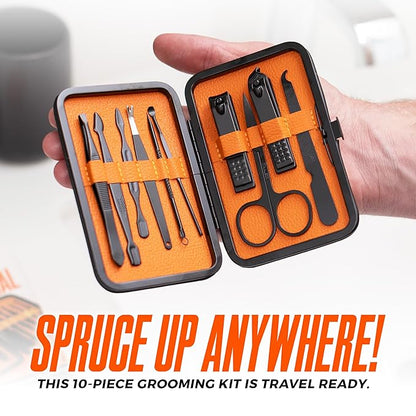 Wild Willies 10-Piece Pedicure & Manicure Kit for Men & Women - Includes Nail Clippers, Scissors, Tweezers, Files - Compact Travel Nail Grooming Kit, Mens Nail Care Set