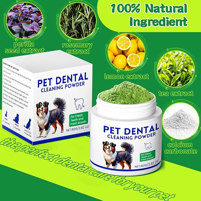 Mimo Style Dog Dental Powder, Dog Teeth Cleaning Powder, Targets Tartar & Reduces Plaque & Bad Breath - Teeth Cleaning Made Easy Eliminate - Meat-Flavored Formulated (Green)
