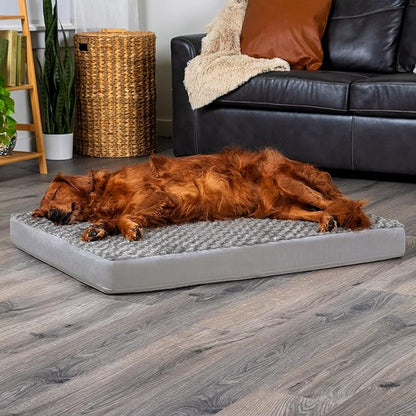 Furhaven Orthopedic Dog Bed for Large Dogs w/ Removable Washable Cover, For Dogs Up to 95 lbs - Ultra Plush Faux Fur & Suede Mattress - Gray, Jumbo/XL