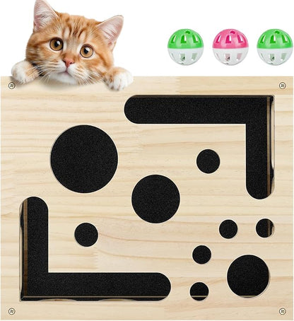 YooxArmor Cat Scratch Puzzle Box, Solid Wood Enrichment Toy with Sandpaper Nail Filer, Stress-Free Claw Care for Indoor Cats