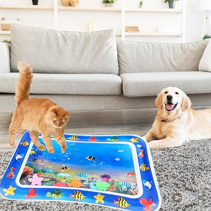 2 PCS Large 2mm Thickened Cat Water Mat, Interactive Cat Sensor Play Mat for Indoor Cats to Exercise, Anti-Scratch Leak Proof PVC Cooling & Heating Water Bed Enrichment Toy for Cats, Kitty