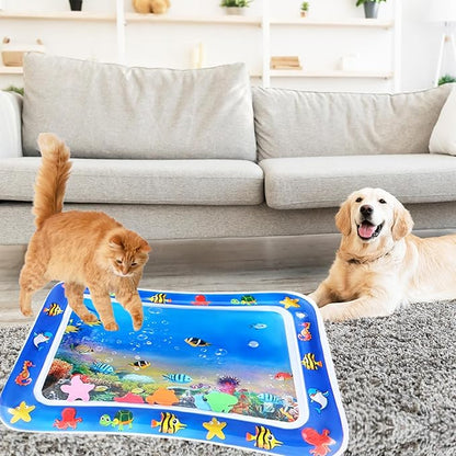 2 PCS Large 2mm Thickened Cat Water Mat, Interactive Cat Sensor Play Mat for Indoor Cats to Exercise, Anti-Scratch Leak Proof PVC Cooling & Heating Water Bed Enrichment Toy for Cats, Kitty