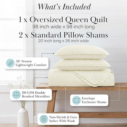 Southshore Fine Living, Inc. Full/Queen Size Quilt Bedding Set, Wrinkle-Free Stain & Pet Hair Resistant Bedding, Coverlet Bedspreads Queen Size/Full Size Bedspread with 2 Pillow Shams, Cream
